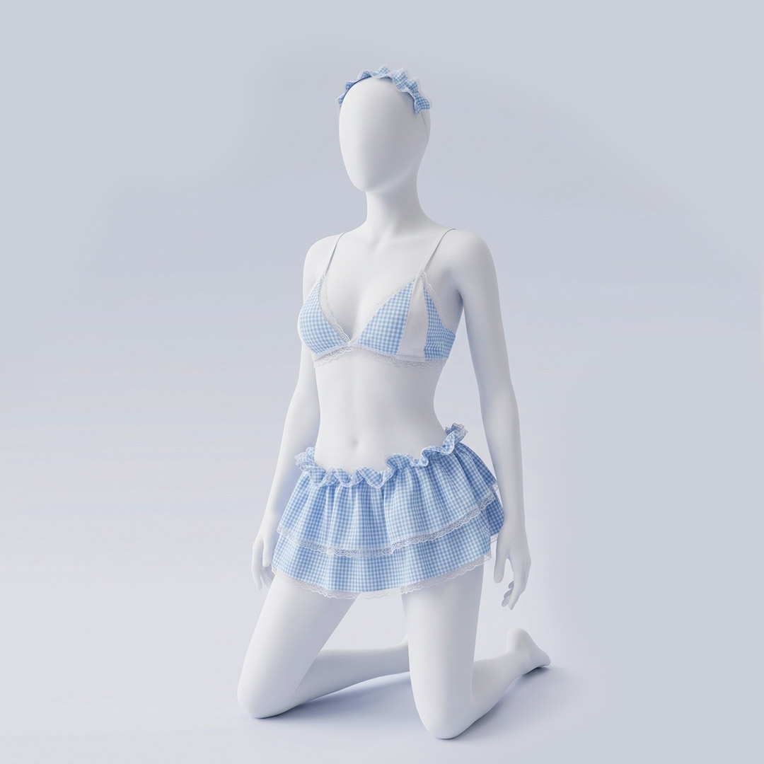 Cute Baby Blue Gingham Check Naughty Nighty