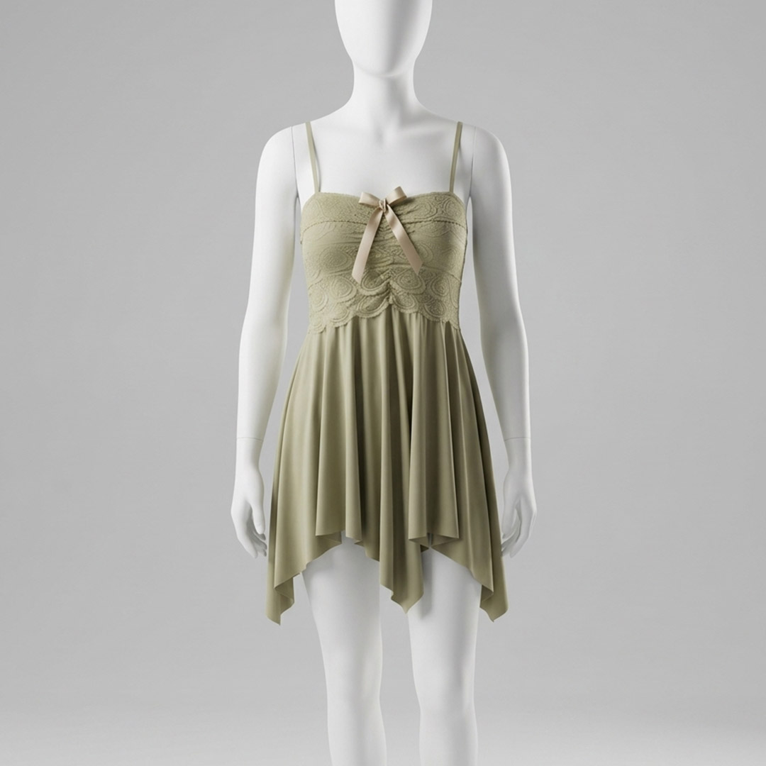 Elegant Olive Green Lace Slip Nighty