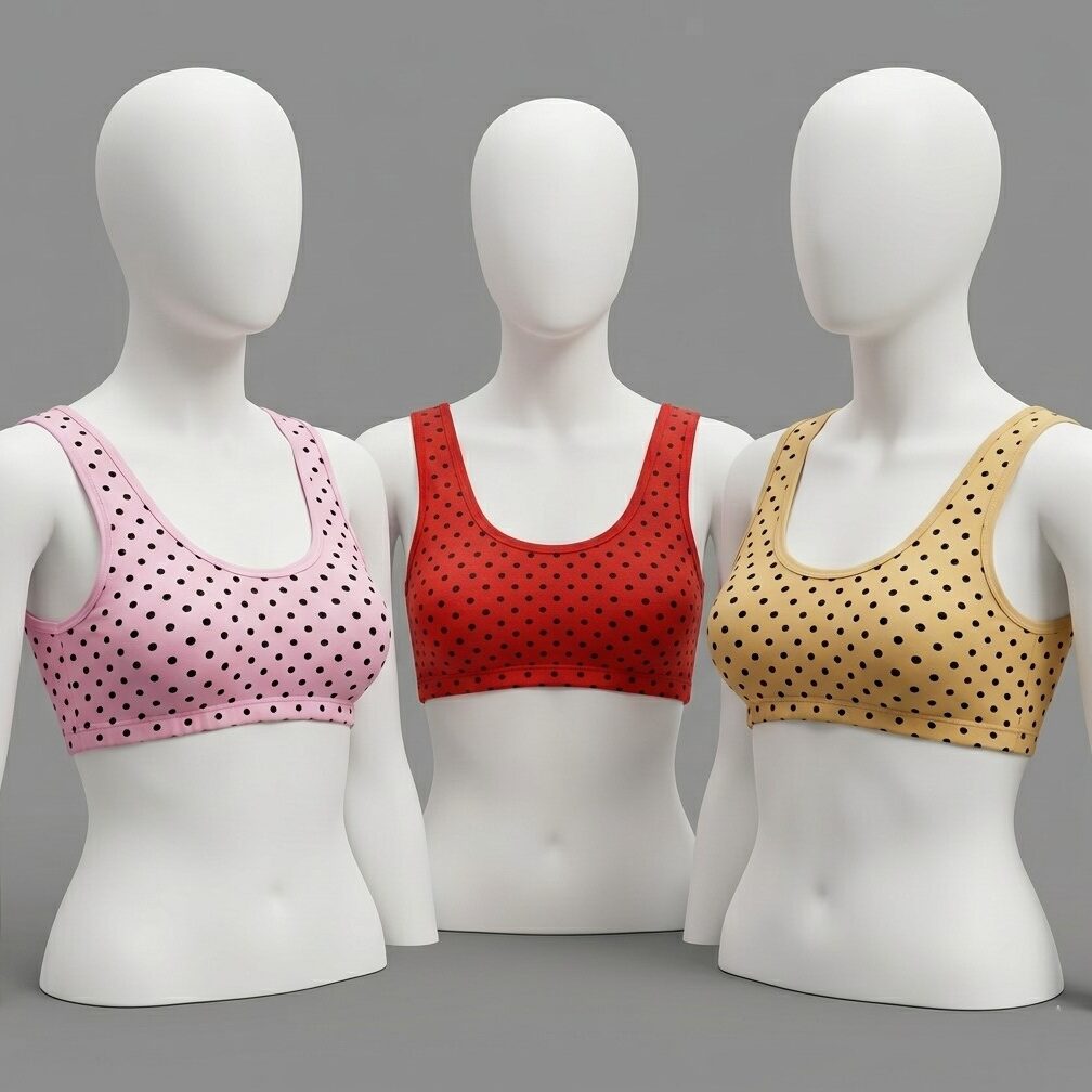 Premium 3-Pack Cotton Polka Dot Everyday Sports Bra